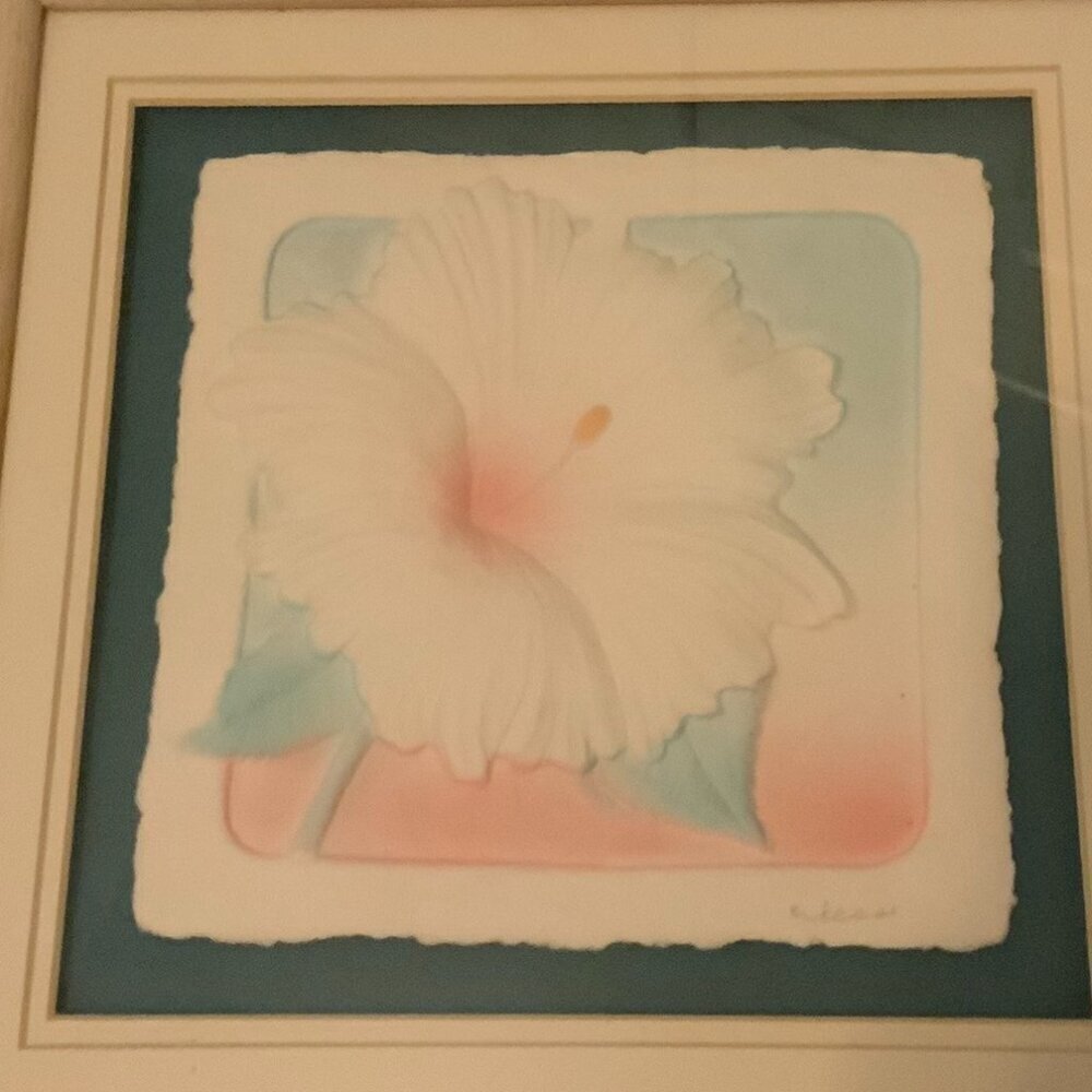 Vintage WESLEY WESS SMITH Hibiscus Flower Cast Paper Sculpture Figi Graphics